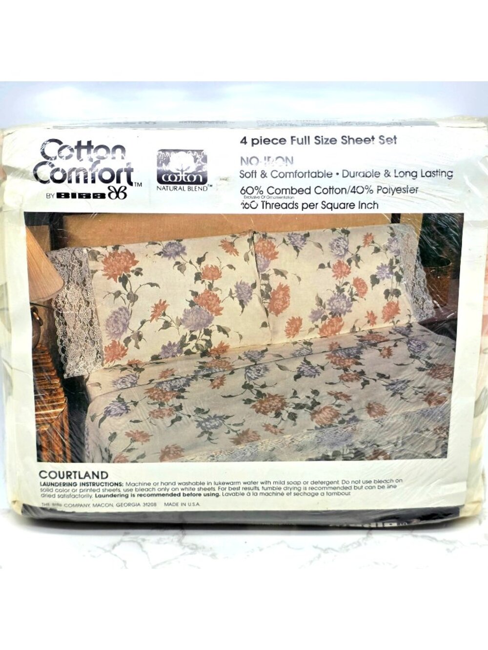 Vintage Cotton Comfort By BIBB Sheet Set 4pc Full Floral Combed Cotton Blend NEW